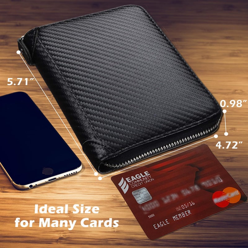 YUHAN PRETTY Credit Card Holder Wallet Large Leather Passport Case 42 Card Slots (Carbon Fiber Leather - Black) - Image 2